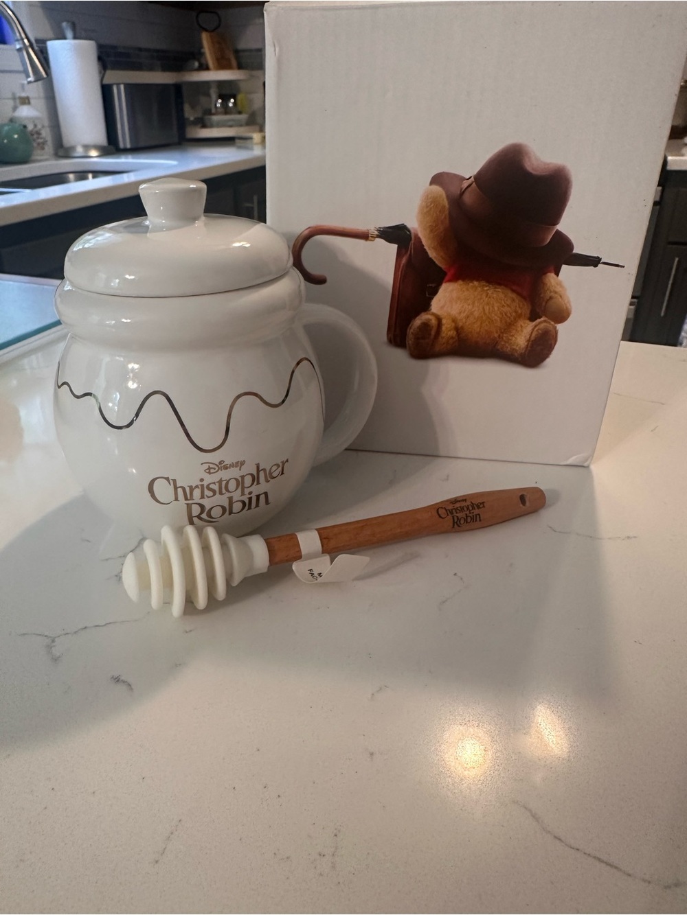 Disney White Ceramic Honey Pot with Dipper